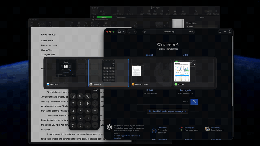 Switching windows, jumping to an application, and moving a window across the screen