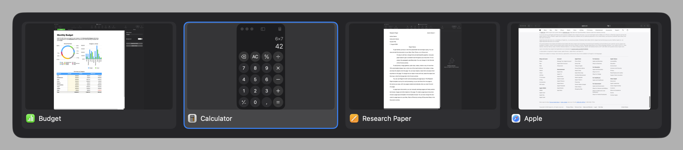 The Flip overlay: a grid of window thumbnails, one selected